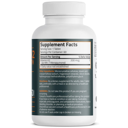 Bronson Vitamin K2 MK-7 200 mcg Extra Strength – 60 Vegetarian Tablets