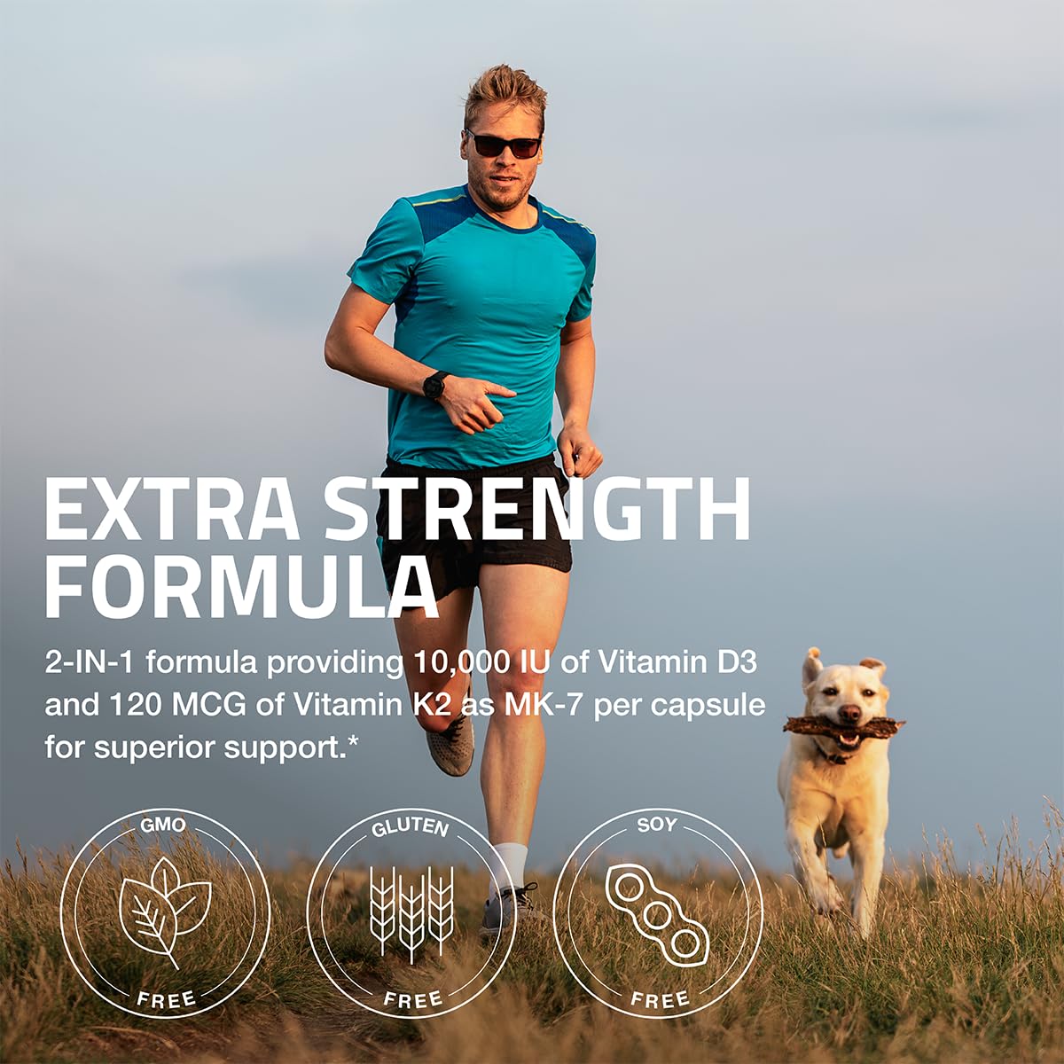 Bronson Vitamin K2 MK-7 with D3 Extra Strength — 60 Caps, Non-GMO