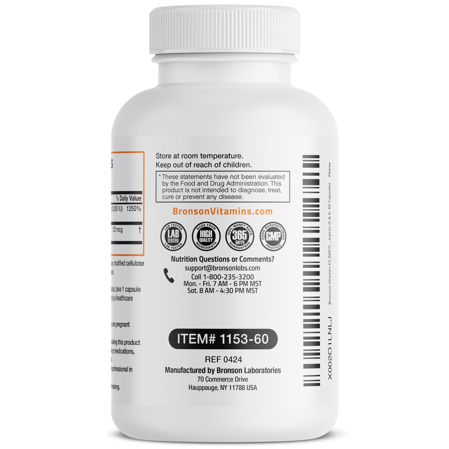 Bronson Vitamin K2 MK-7 with D3 Extra Strength — 60 Caps, Non-GMO