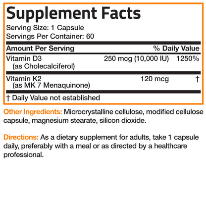 Bronson Vitamin K2 MK-7 with D3 Extra Strength — 60 Caps, Non-GMO