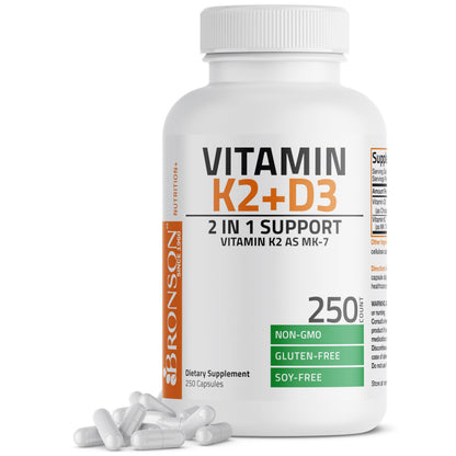 Bronson Vitamin K2 (MK7) with D3 – Non-GMO, 5000 IU D3, 90 mcg K2 MK-7, 250 Capsules