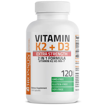 Bronson Vitamin K2 MK-7 with D3 Extra Strength – 10,000 IU D3, 120 mcg K2 MK-7, 120 Capsules