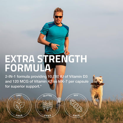 Bronson Vitamin K2 MK-7 with D3 Extra Strength – 10,000 IU D3, 120 mcg K2 MK-7, 120 Capsules