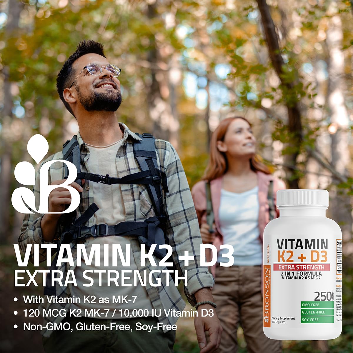 Bronson Vitamin K2 MK-7 with D3 Extra Strength – 10,000 IU D3, 120 mcg K2 MK-7, 120 Capsules