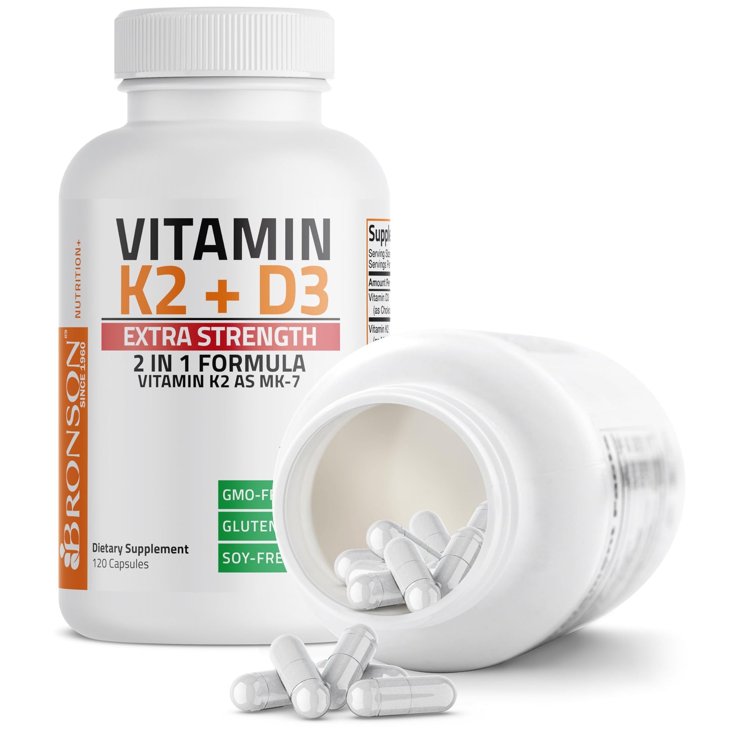 Bronson Vitamin K2 MK-7 with D3 Extra Strength – 10,000 IU D3, 120 mcg K2 MK-7, 120 Capsules