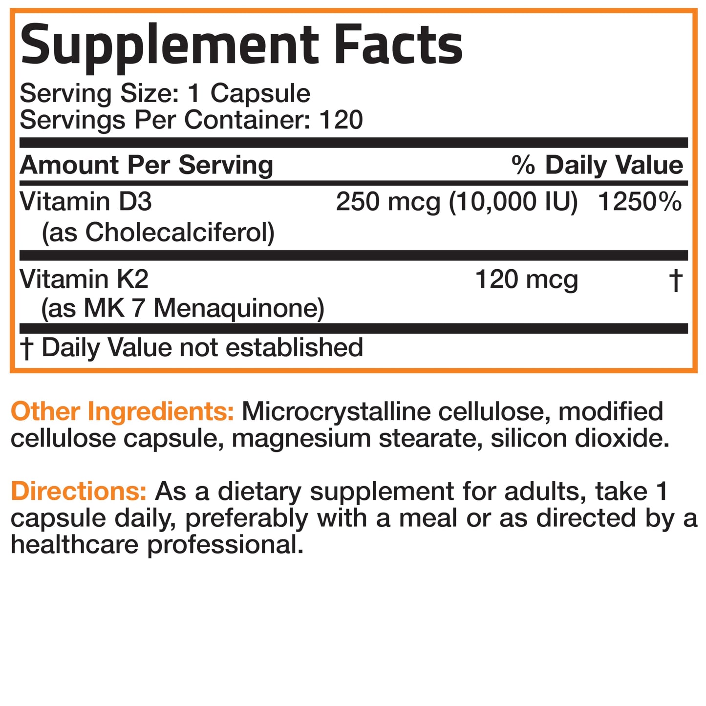 Bronson Vitamin K2 MK-7 with D3 Extra Strength – 10,000 IU D3, 120 mcg K2 MK-7, 120 Capsules