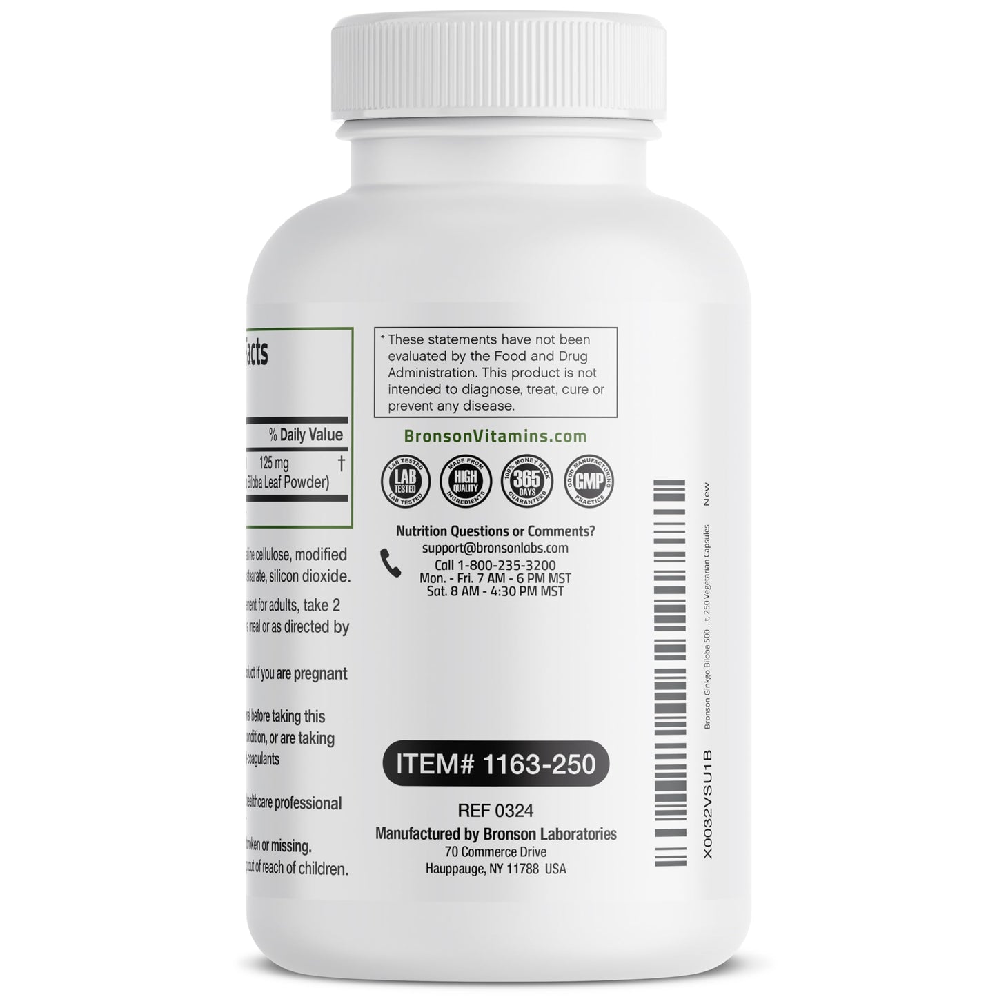 Bronson Ginkgo Biloba Extra Strength Supports Brain Function & Memory Support, 250 Vegetarian Capsules