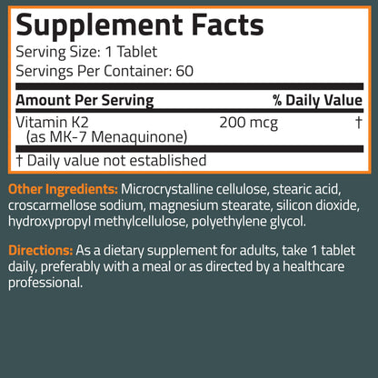 Bronson Vitamin K2 MK-7 200 mcg Extra Strength – 60 Vegetarian Tablets