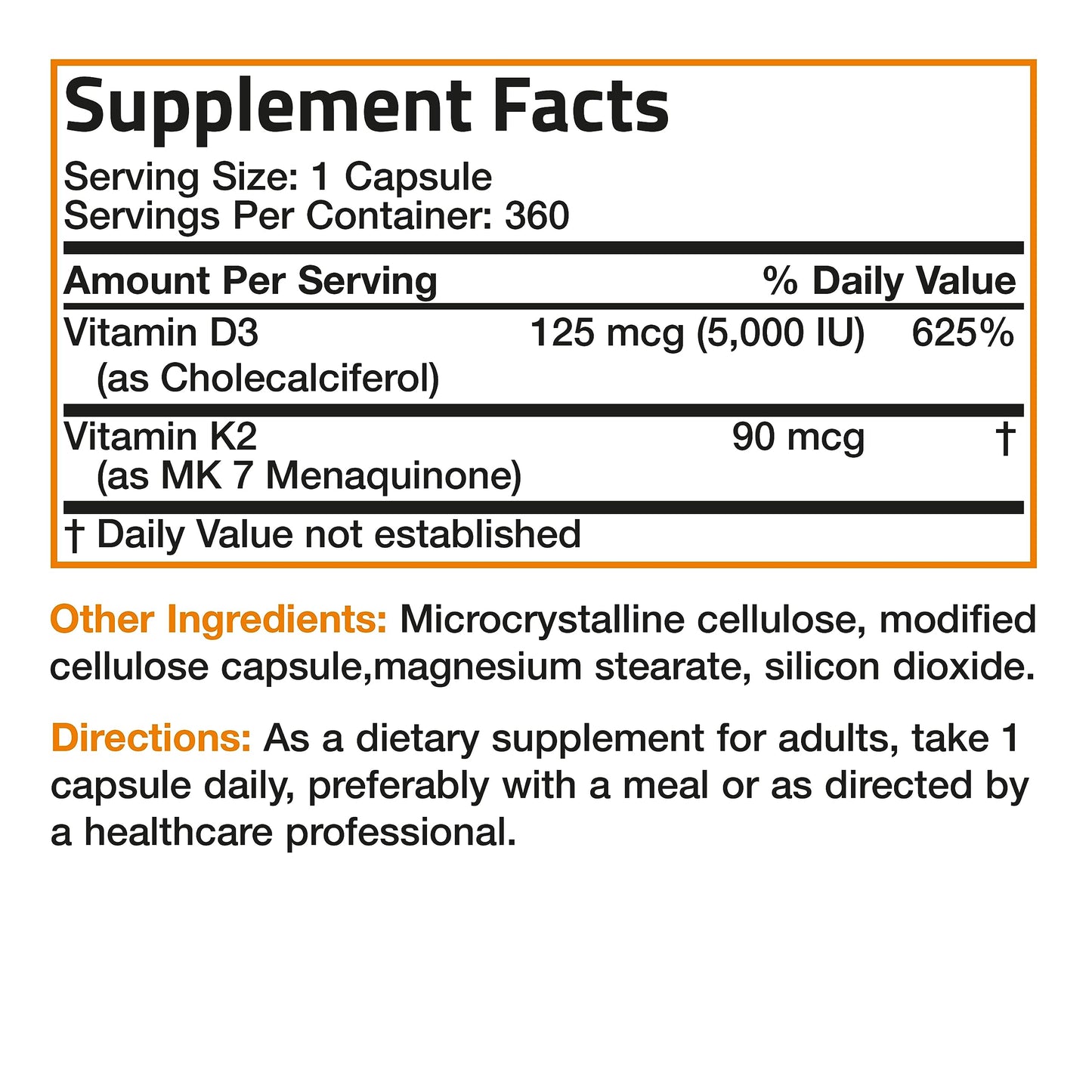 Bronson Vitamin K2 MK-7 with D3 – Non-GMO, 360 Capsules, 5000 IU D3