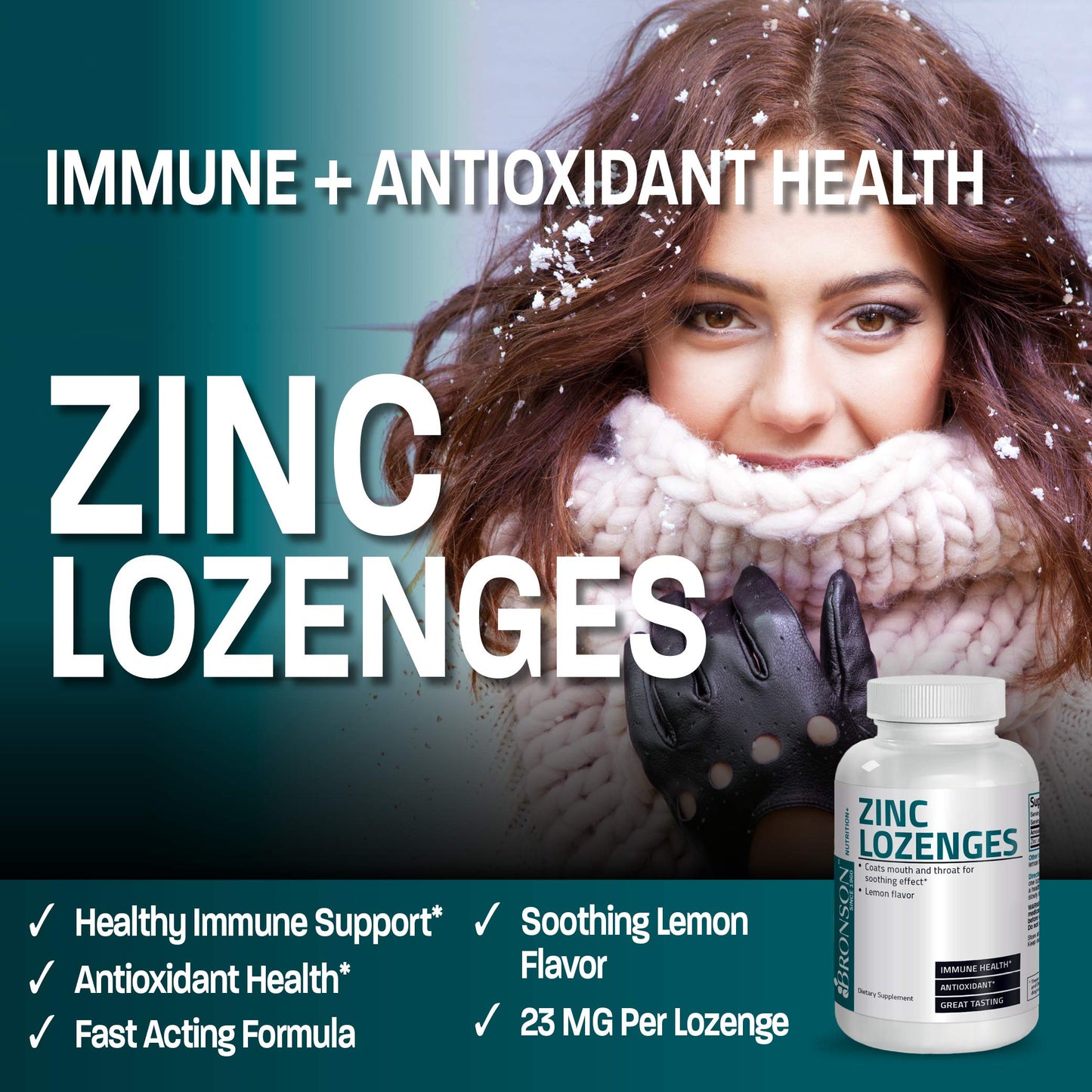 Bronson Zinc Lozenges Lemon Flavor - Immune Support & Antioxidant (180 Chewable Tablets)