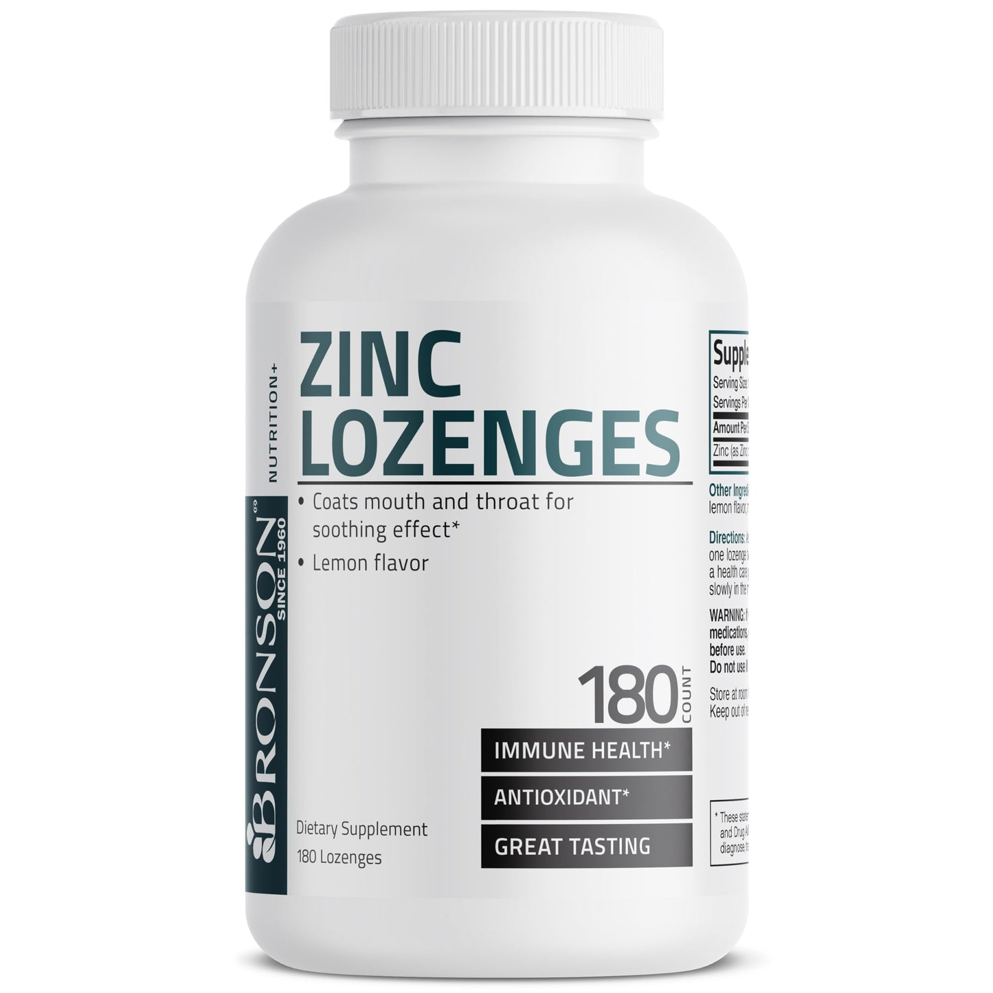 Bronson Zinc Lozenges Lemon Flavor - Immune Support & Antioxidant (180 Chewable Tablets)