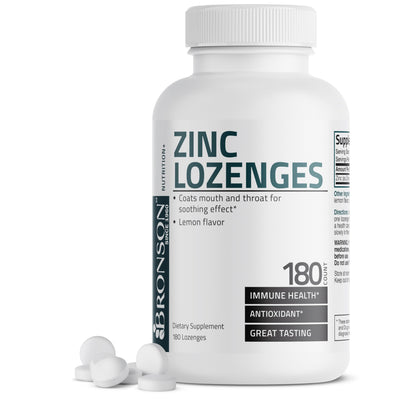 Bronson Zinc Lozenges Lemon Flavor - Immune Support & Antioxidant (180 Chewable Tablets)