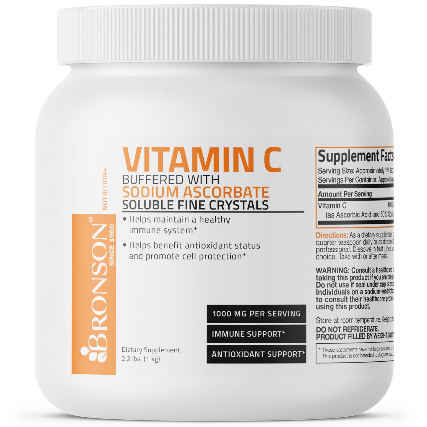 Bronson Buffered Vitamin C Powder – Immune Support, Antioxidant, 1 kg (2.2 lbs)