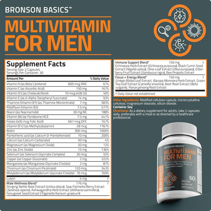Bronson Multivitamin for Men - All-in-One Daily Coverage (60 Capsules)