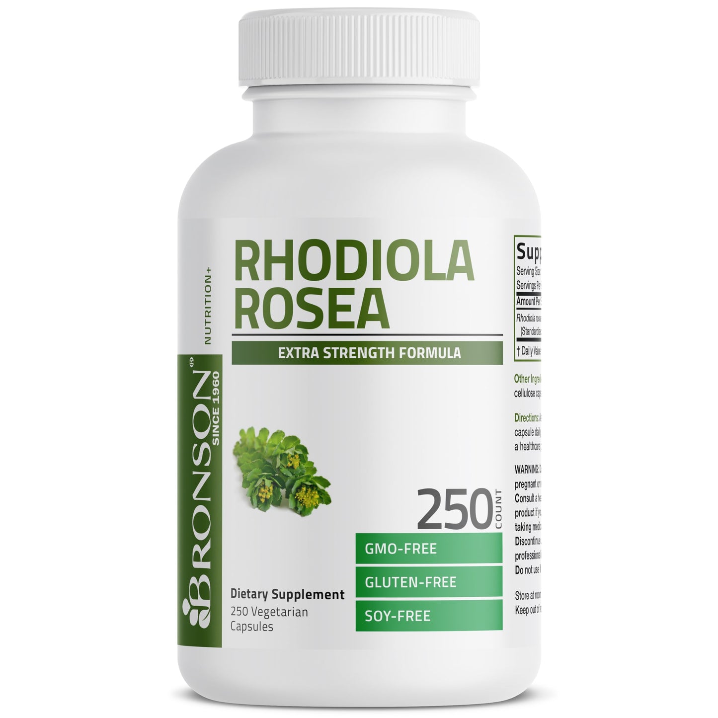 Bronson Rhodiola Rosea Vegetarian Capsules - Adaptogenic Brain & Mood Support | Non-GMO 250 Count
