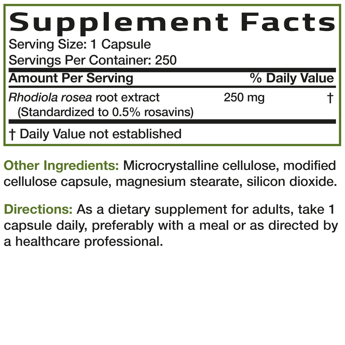 Bronson Rhodiola Rosea Vegetarian Capsules - Adaptogenic Brain & Mood Support | Non-GMO 250 Count