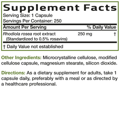 Bronson Rhodiola Rosea Vegetarian Capsules - Adaptogenic Brain & Mood Support | Non-GMO 250 Count