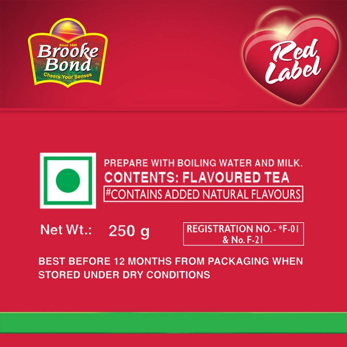 2-Pack Brooke Bond Red Label Natural Care Tea – 5 Ayurvedic Ingredients, 2 x 250 gm