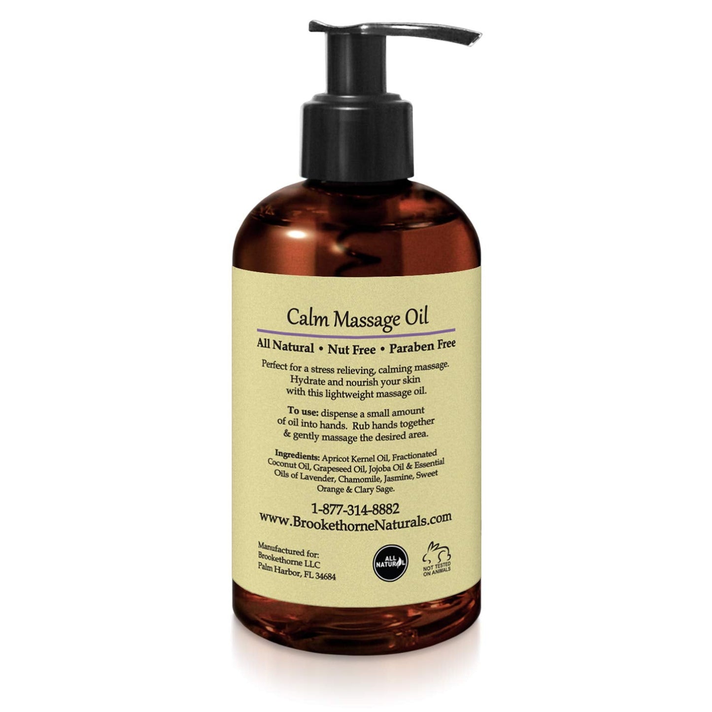 Calm Massage Oil with Lavender & Roman Chamomile – All-Natural, Nut-Free, 8oz | Brookethorne Naturals