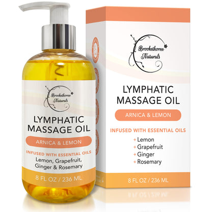 Lymphatic Massage Oil | 100% Natural, Arnica, Lemon & Ginger | 8oz | Brookethorne Naturals