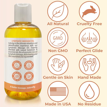 Lymphatic Massage Oil | 100% Natural, Arnica, Lemon & Ginger | 8oz | Brookethorne Naturals