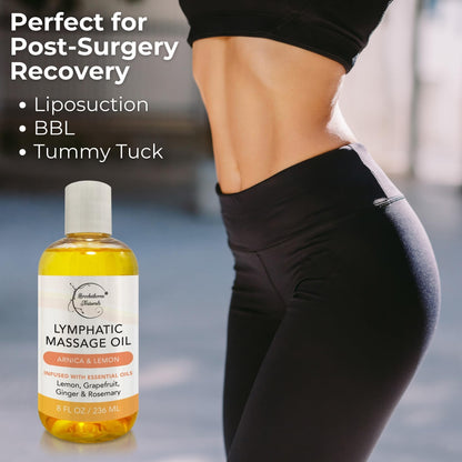 Lymphatic Massage Oil | 100% Natural, Arnica, Lemon & Ginger | 8oz | Brookethorne Naturals