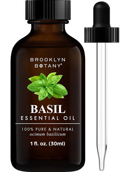 Brooklyn Botany Basil Essential Oil – 100% Pure & Natural, Therapeutic Grade, 1 Fl Oz with Dropper