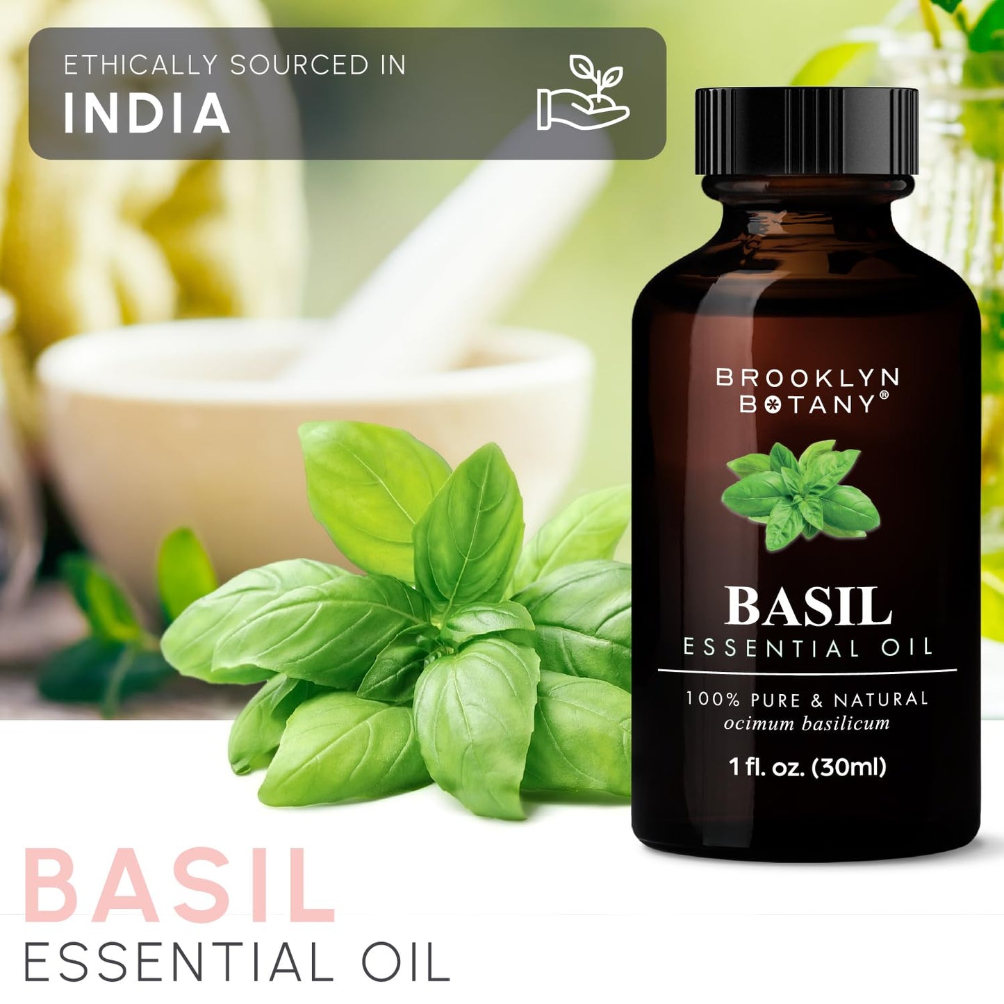 Brooklyn Botany Basil Essential Oil – 100% Pure & Natural, Therapeutic Grade, 1 Fl Oz with Dropper
