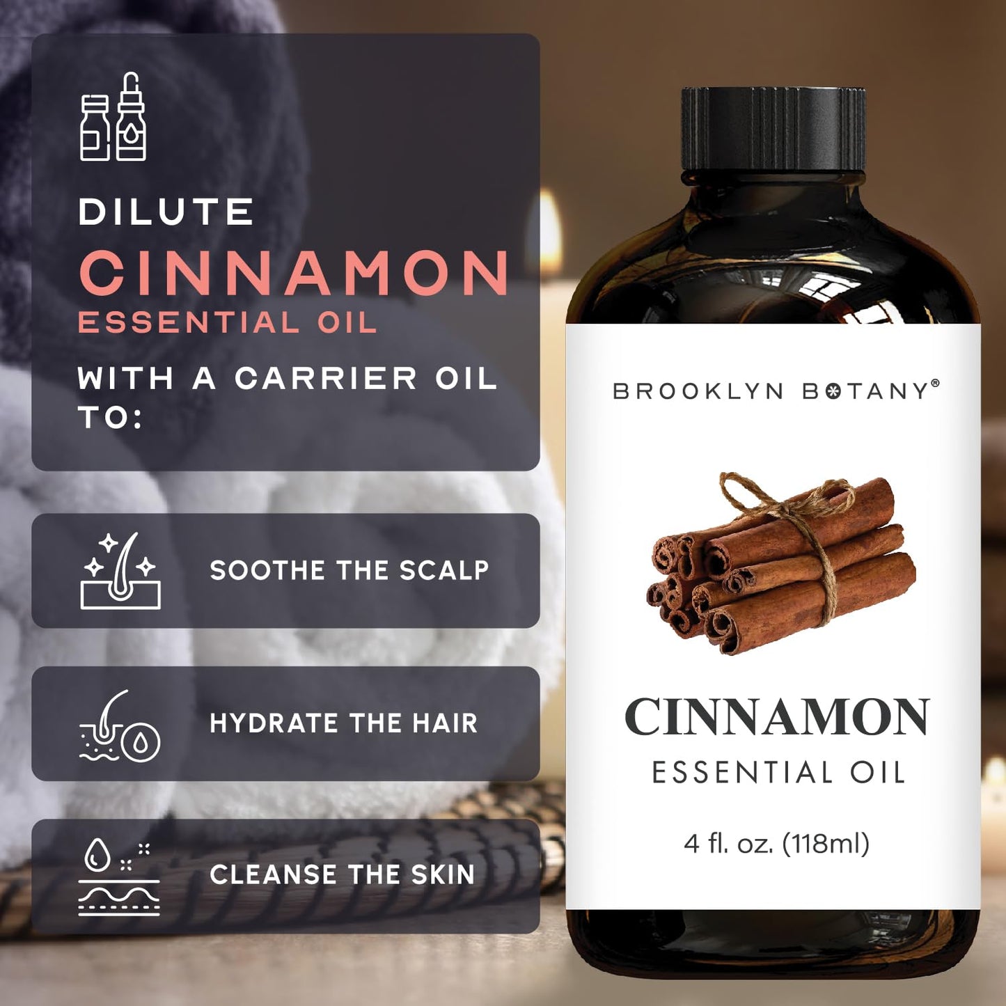 Brooklyn Botany Cinnamon Essential Oil - 4 Fl Oz - 100% Pure & Natural - Premium Grade with Dropper