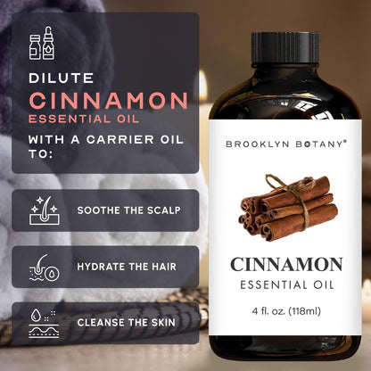 Brooklyn Botany Cinnamon Essential Oil - 4 Fl Oz - 100% Pure & Natural - Premium Grade with Dropper