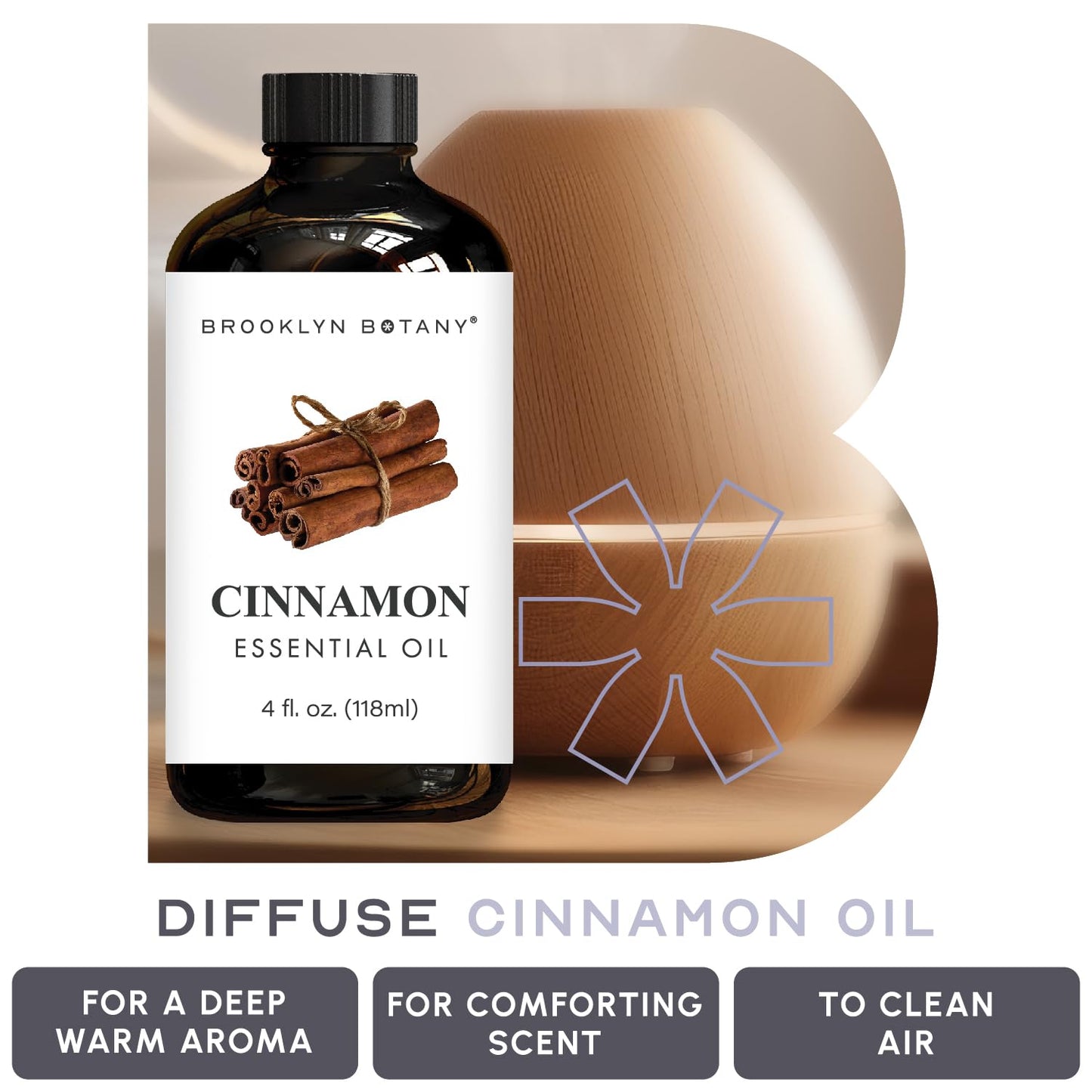 Brooklyn Botany Cinnamon Essential Oil - 4 Fl Oz - 100% Pure & Natural - Premium Grade with Dropper