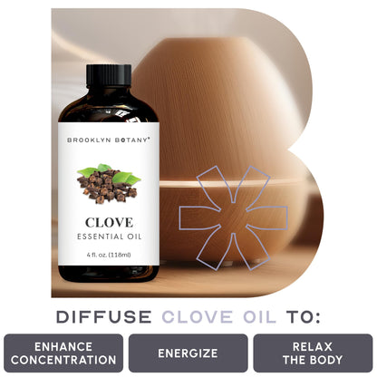 Brooklyn Botany Clove Essential Oil - Huge 4 Fl Oz - 100% Pure and Natural - Premium Grade with Dropper - for Aromatherapy and Diffuser