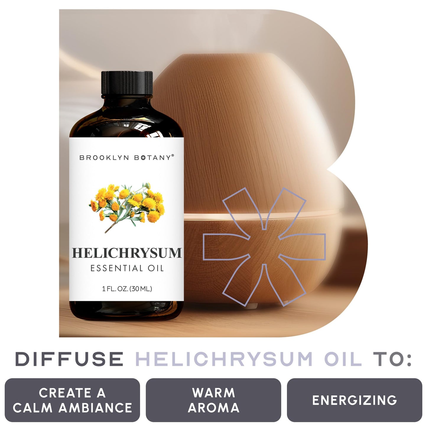 Brooklyn Botany Helichrysum Essential Oil - 100% Pure & Natural, Premium Grade - 1 Fl Oz with Dropper
