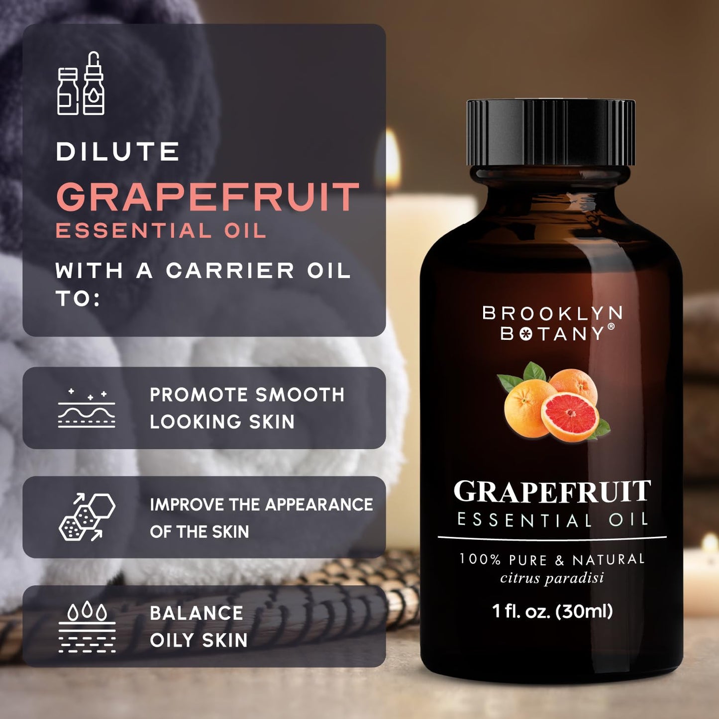 Brooklyn Botany Grapefruit Essential Oil – 100% Pure & Natural, 1 Fl Oz