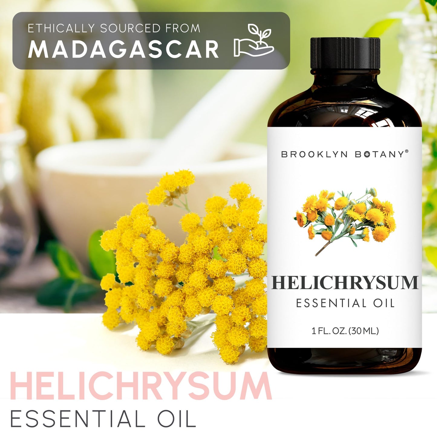 Brooklyn Botany Helichrysum Essential Oil - 100% Pure & Natural, Premium Grade - 1 Fl Oz with Dropper