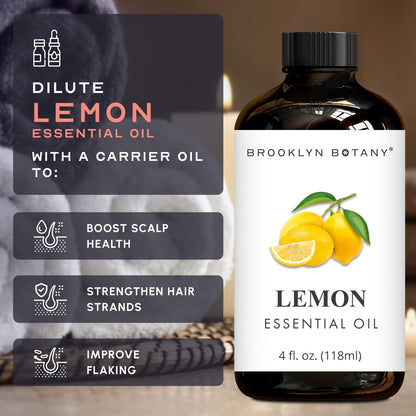 Brooklyn Botany Lemon Essential Oil - 4 oz - 100% Pure & Natural | Premium Grade with Dropper