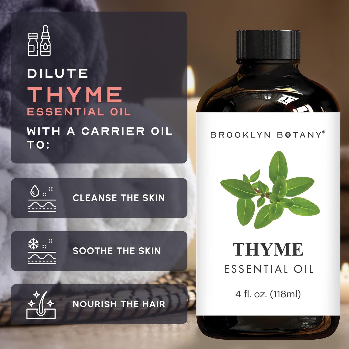 Brooklyn Botany Thyme Essential Oil – 4 Fl Oz | 100% Pure & Natural, Premium Grade