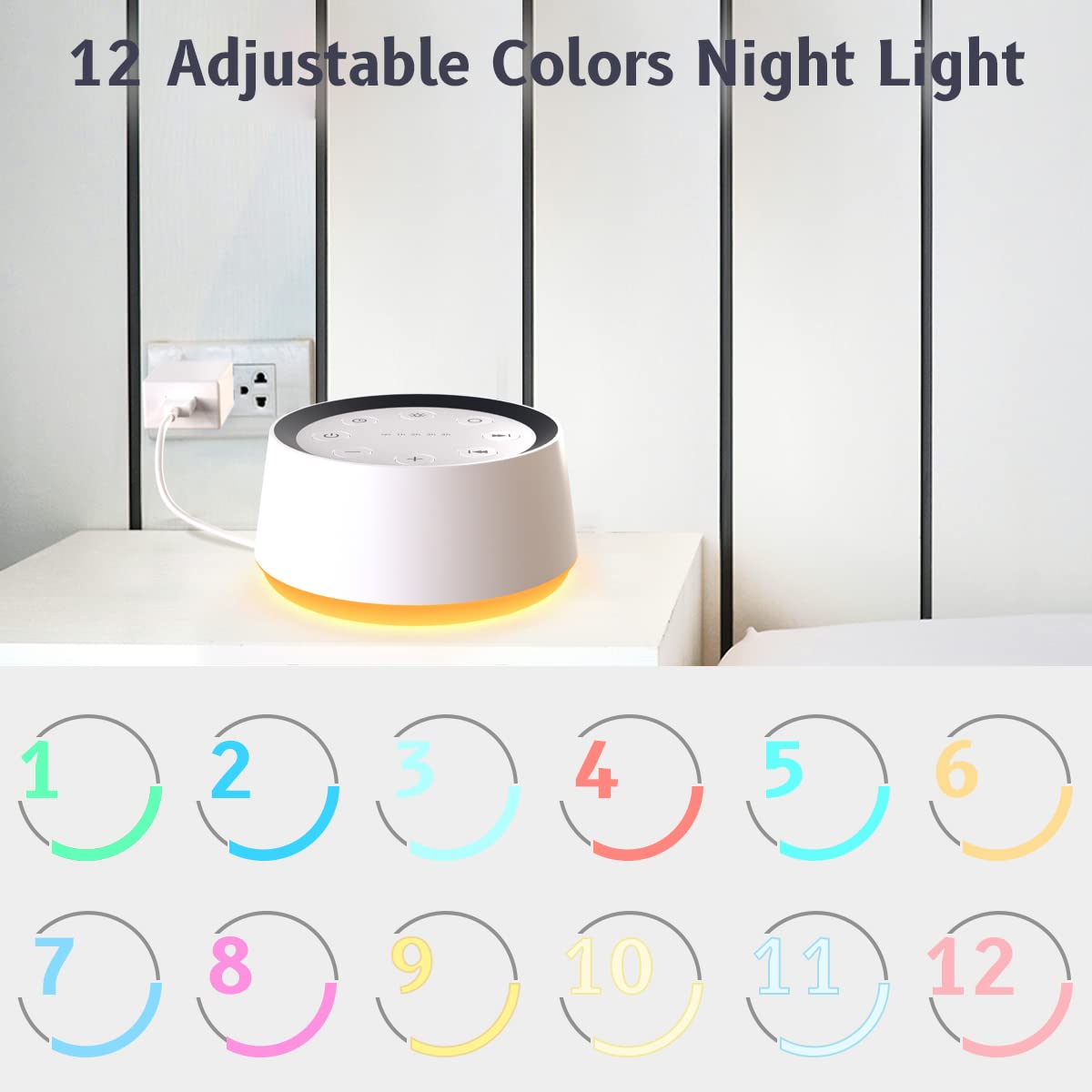 BrownNoise Sound Machine — 30 Soothing Sounds, 12 Night Light Colors, Memory, 36 Volume Levels, 5 Timers