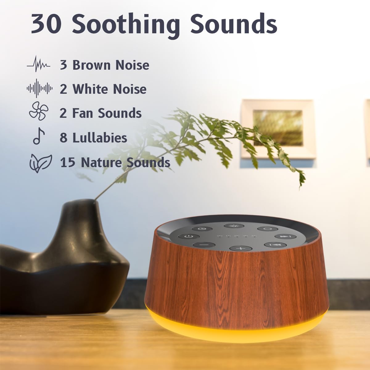 BrownNoise Sound Machine — 30 Soothing Sounds, 12 Night Light Colors, 36 Volume Levels