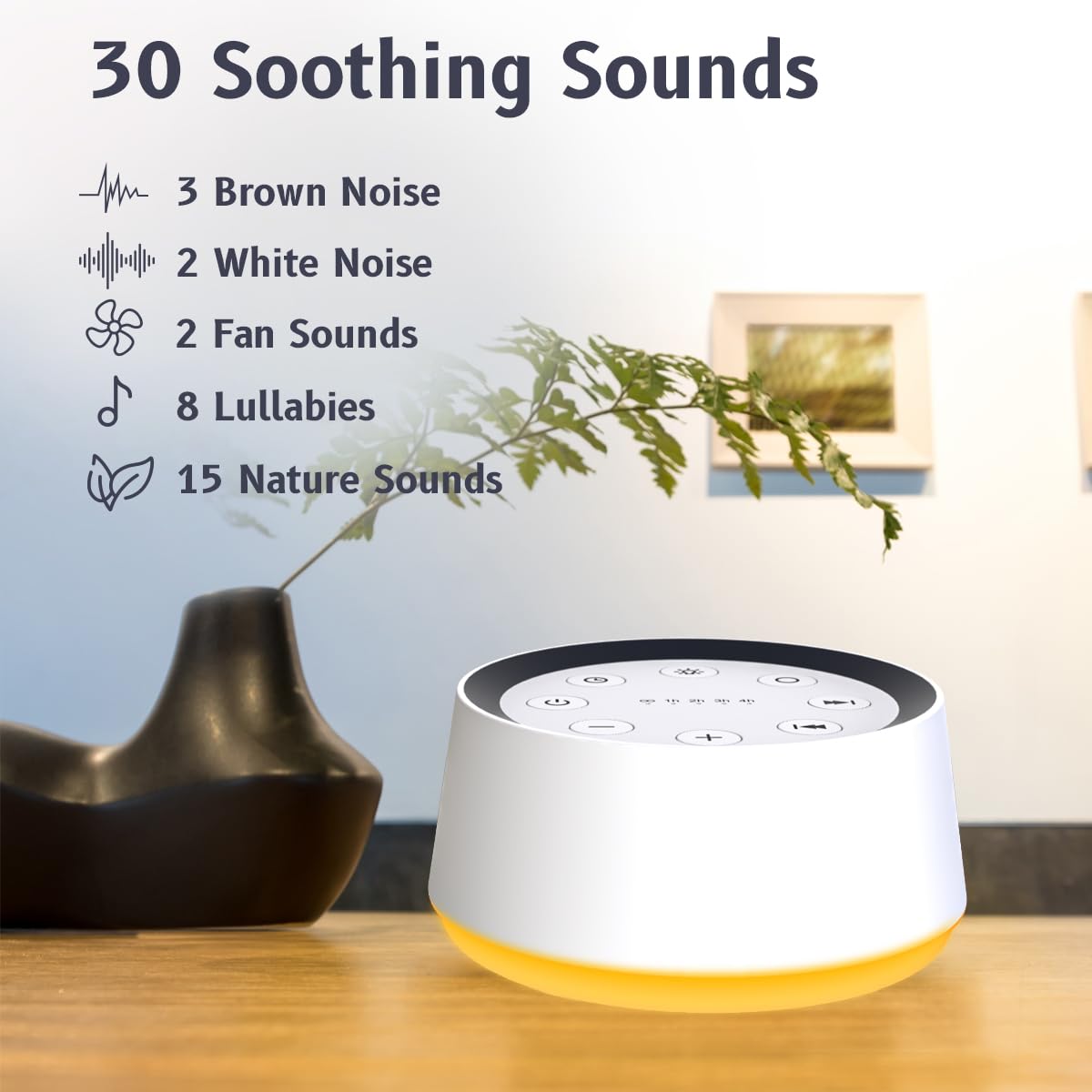 BrownNoise Sound Machine — 30 Soothing Sounds, 12 Night Light Colors, Memory, 36 Volume Levels, 5 Timers