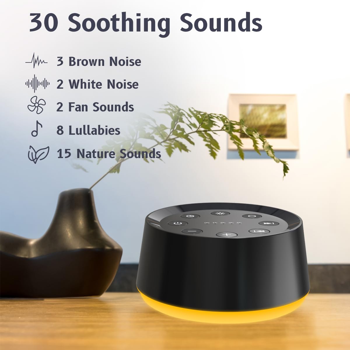 BrownNoise Brown Noise Sound Machine – 30 Sounds, 12 Night Light Colors, Memory, 5 Timers, 36 Volume Levels