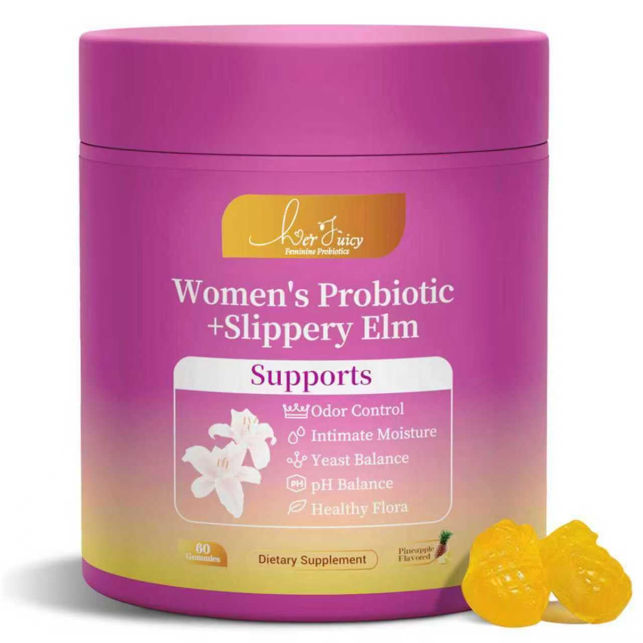 Brurtzexs Juicy Feminine Probiotic Gummies for Women | Pineapple, Vegan, 60 Count