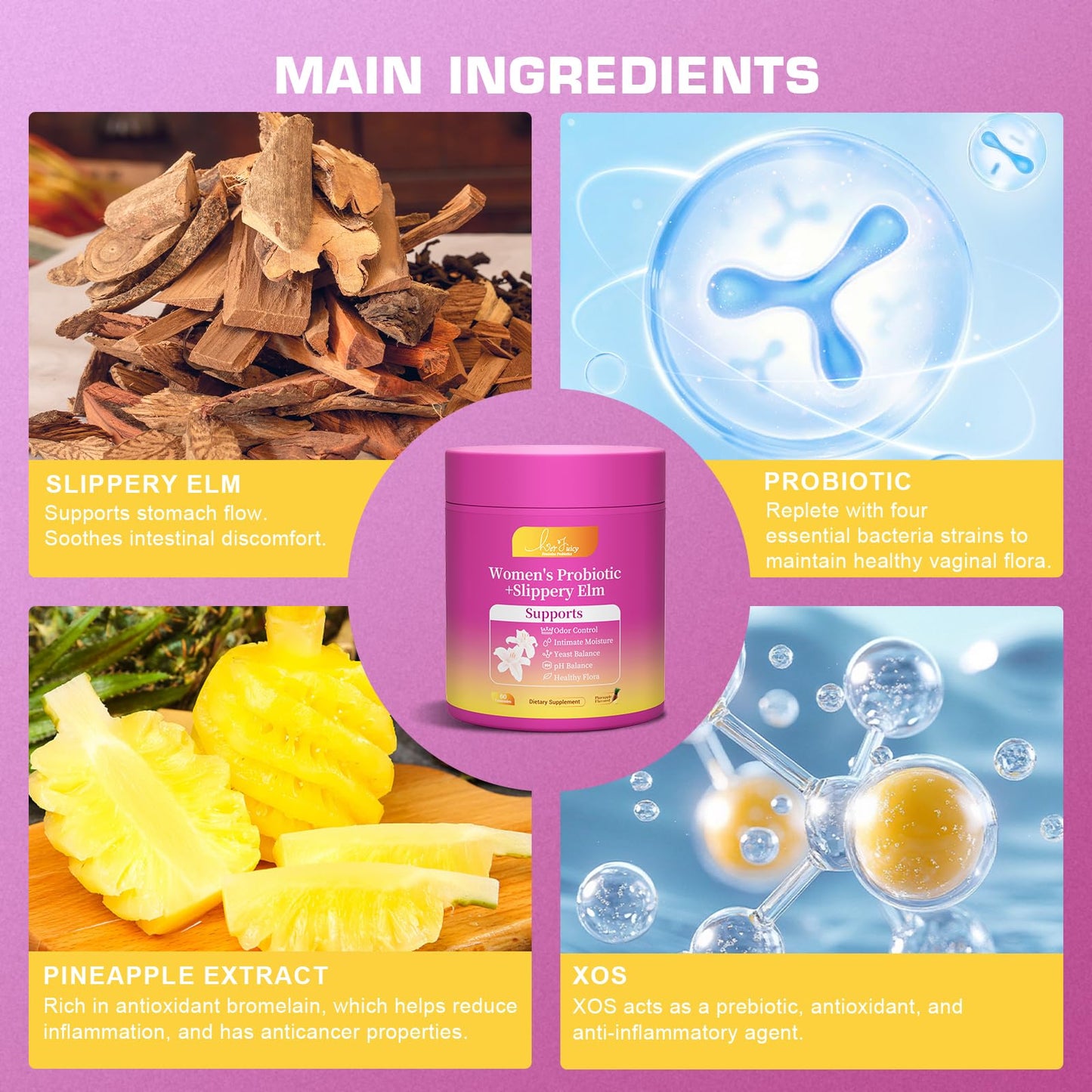 Brurtzexs Juicy Feminine Probiotic Gummies for Women | Pineapple, Vegan, 60 Count