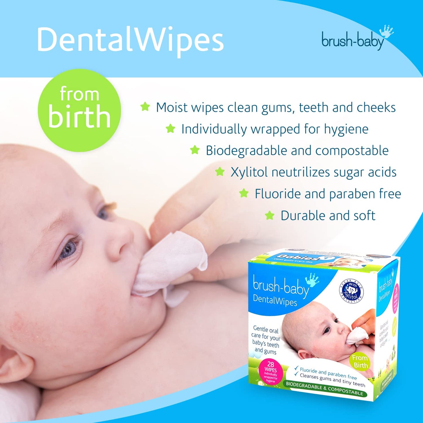 Brush Baby Teething Relief Dental Wipes for Ages 0-Toddler | Natural Pain Relief & Decay Prevention