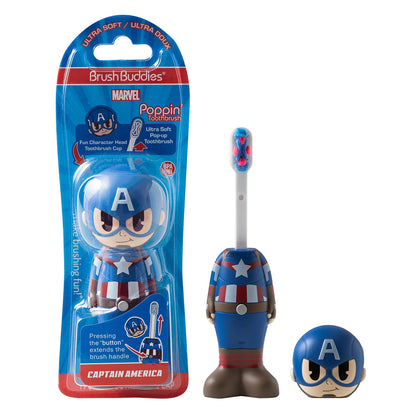 Brush Buddies Captain America Kids Toothbrush — Soft Bristles & Poppin' Cap