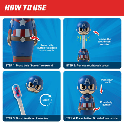 Brush Buddies Captain America Kids Toothbrush — Soft Bristles & Poppin' Cap
