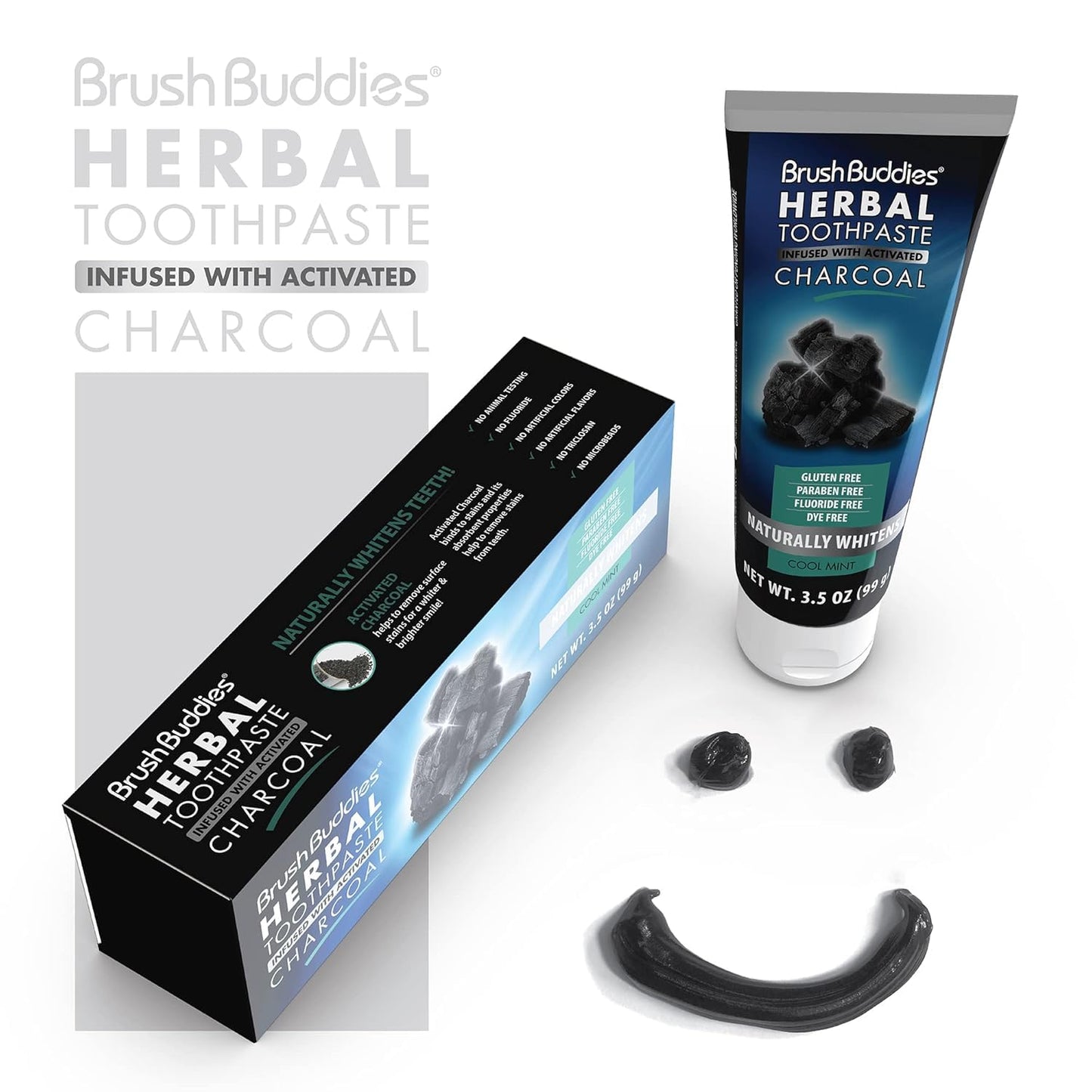 Brush Buddies Charcoal Toothpaste (2 Pack) – Activated Charcoal Whitening, Fluoride-Free