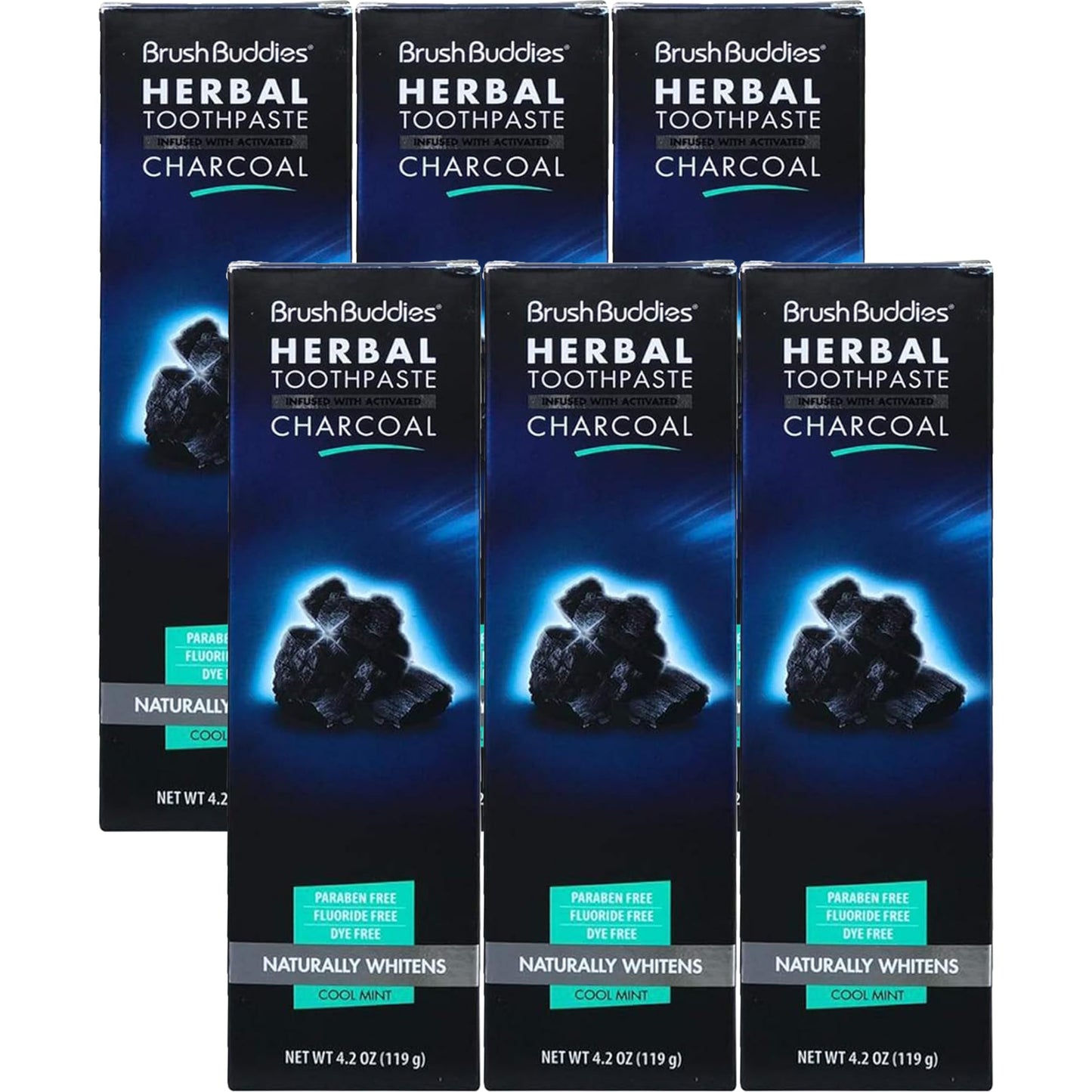 Brush Buddies Charcoal Toothpaste 6 Pack – Activated Charcoal Whitening