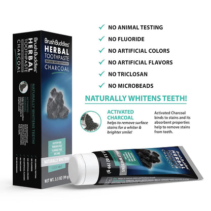 Brush Buddies Charcoal Toothpaste 6 Pack – Activated Charcoal Whitening