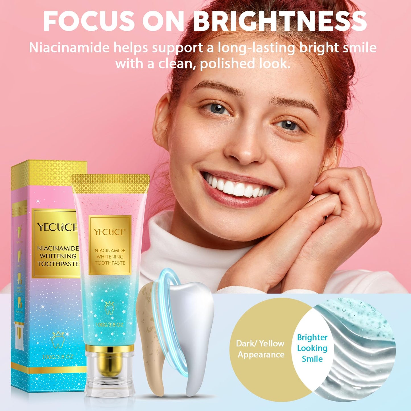 2 Pcs Niacinamide Whitening Toothpaste - Enamel Protection, Fluoride-Free, For Sensitive Teeth